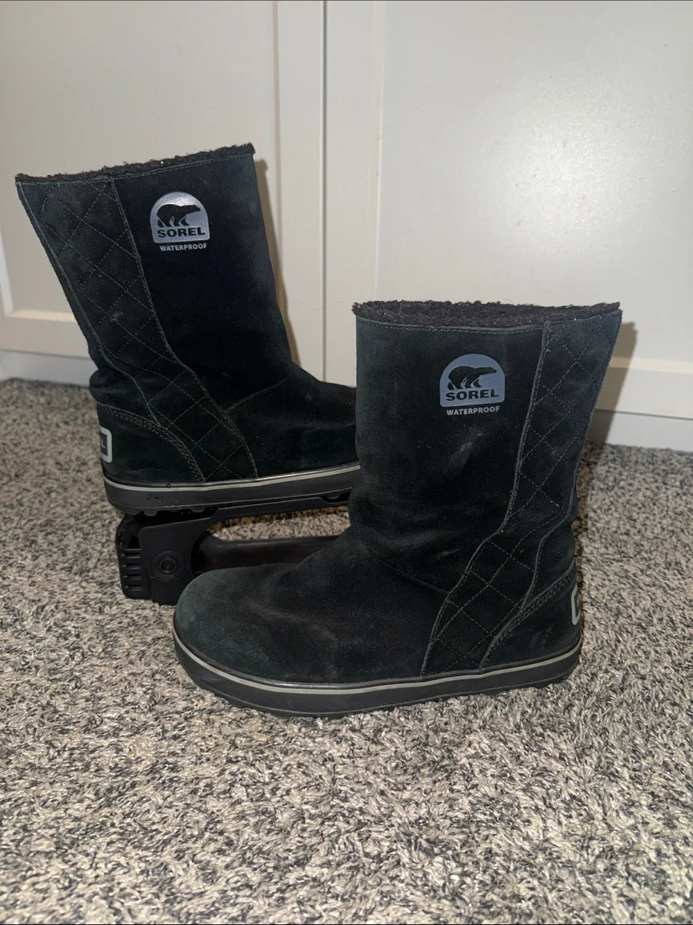 Sorel Women’s NL1975 Waterproof Suede Black Mid Calf Winter Boots Size 9